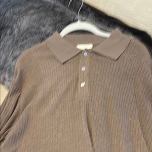 COOFANDY Brown Collared Knit Top Long Sleeve Very Soft